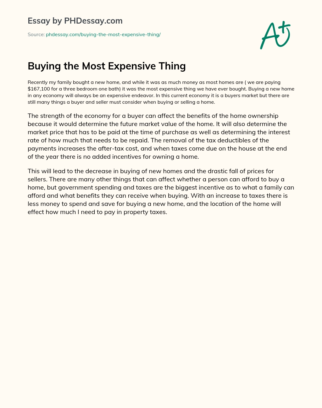 Buying the Most Expensive Thing essay