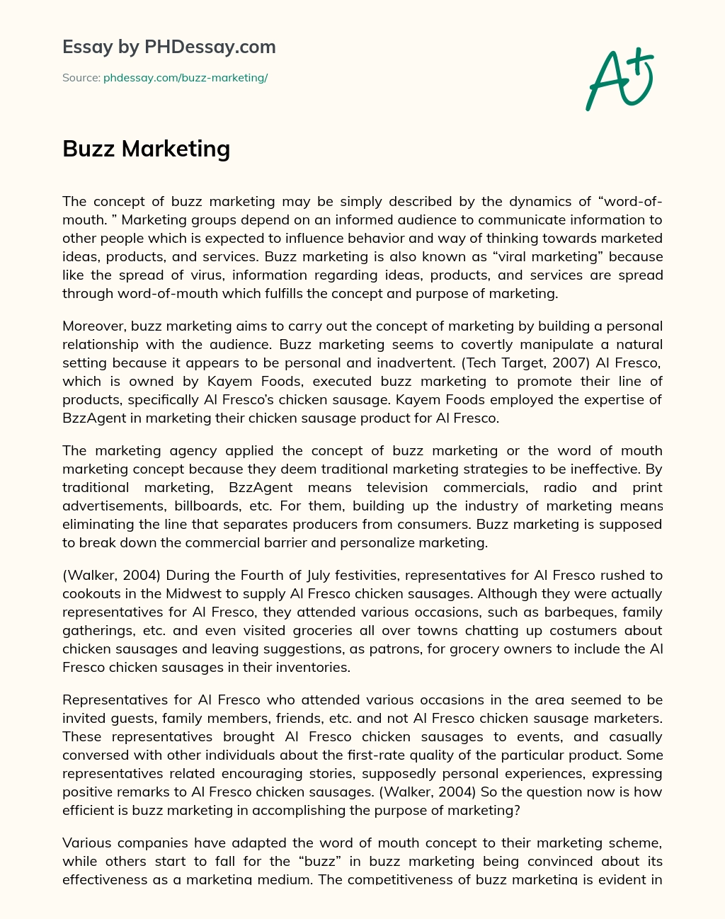 Buzz Marketing essay