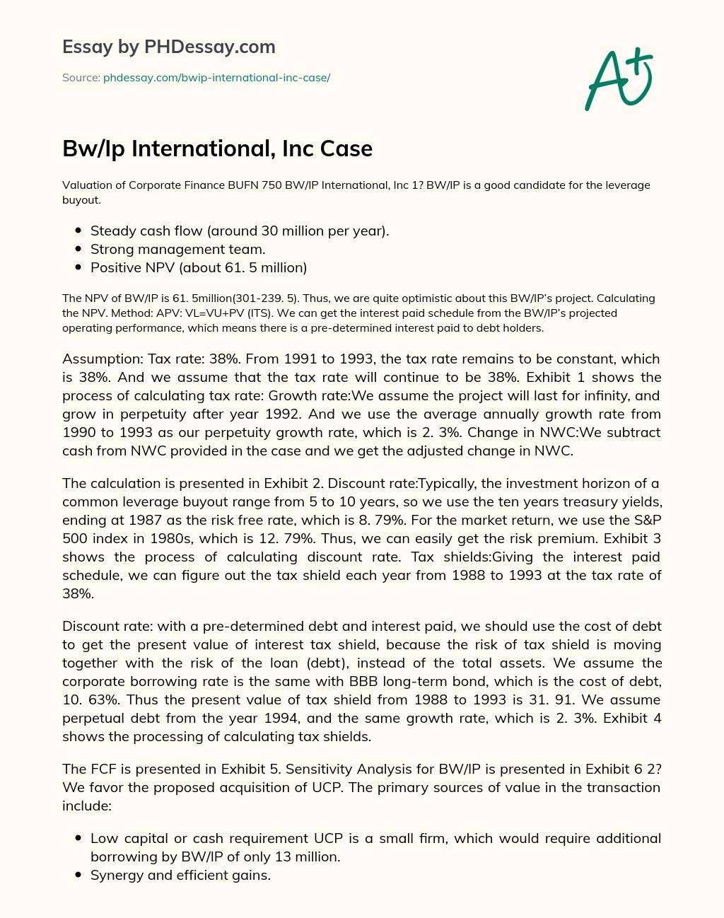 BW/IP International, Inc Case essay