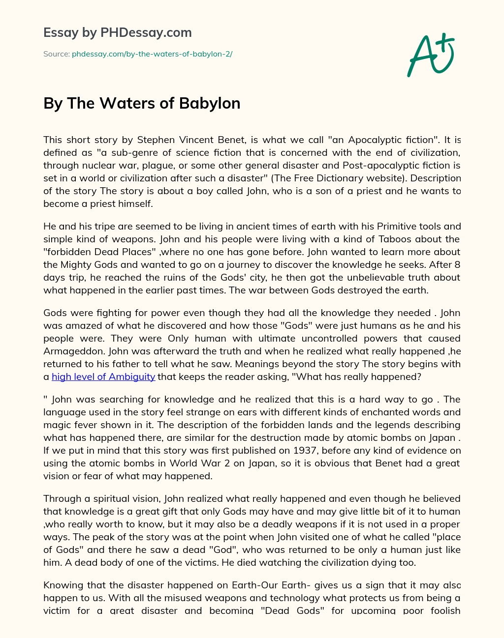 Реферат: By The Waters Of Babylon Essay Research