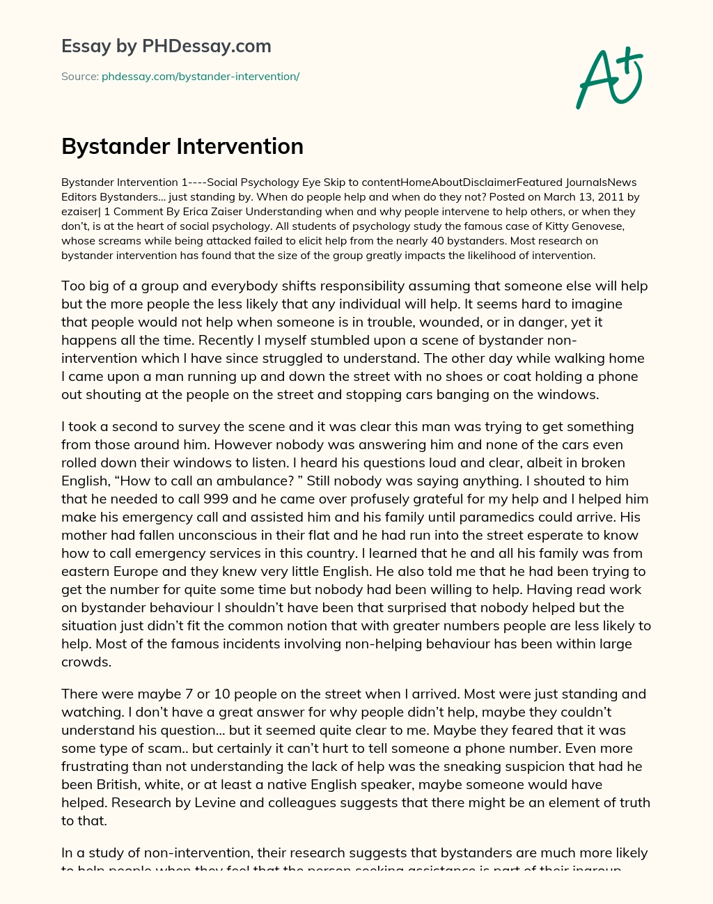 Bystander Intervention essay