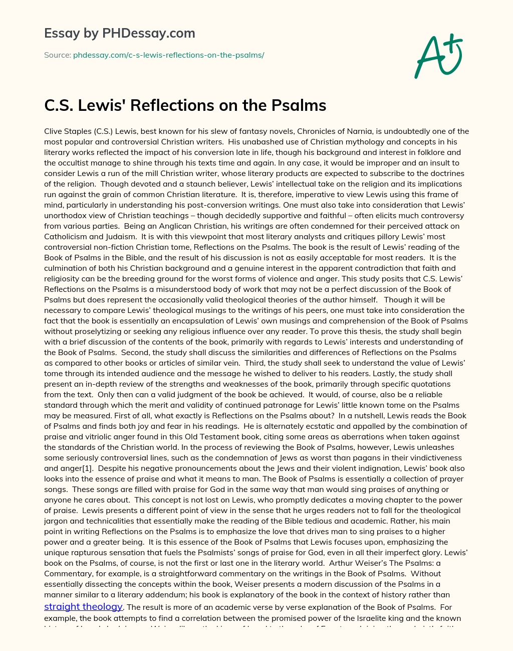 C.S. Lewis’ Reflections on the Psalms essay