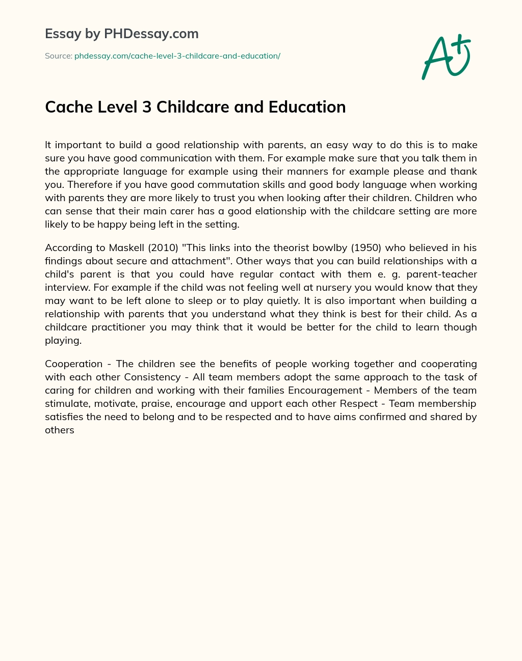 Cache Level 3 Childcare and Education essay