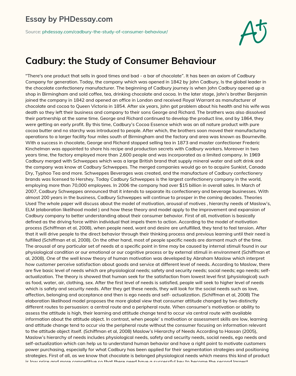 Cadbury: the Study of Consumer Behaviour essay