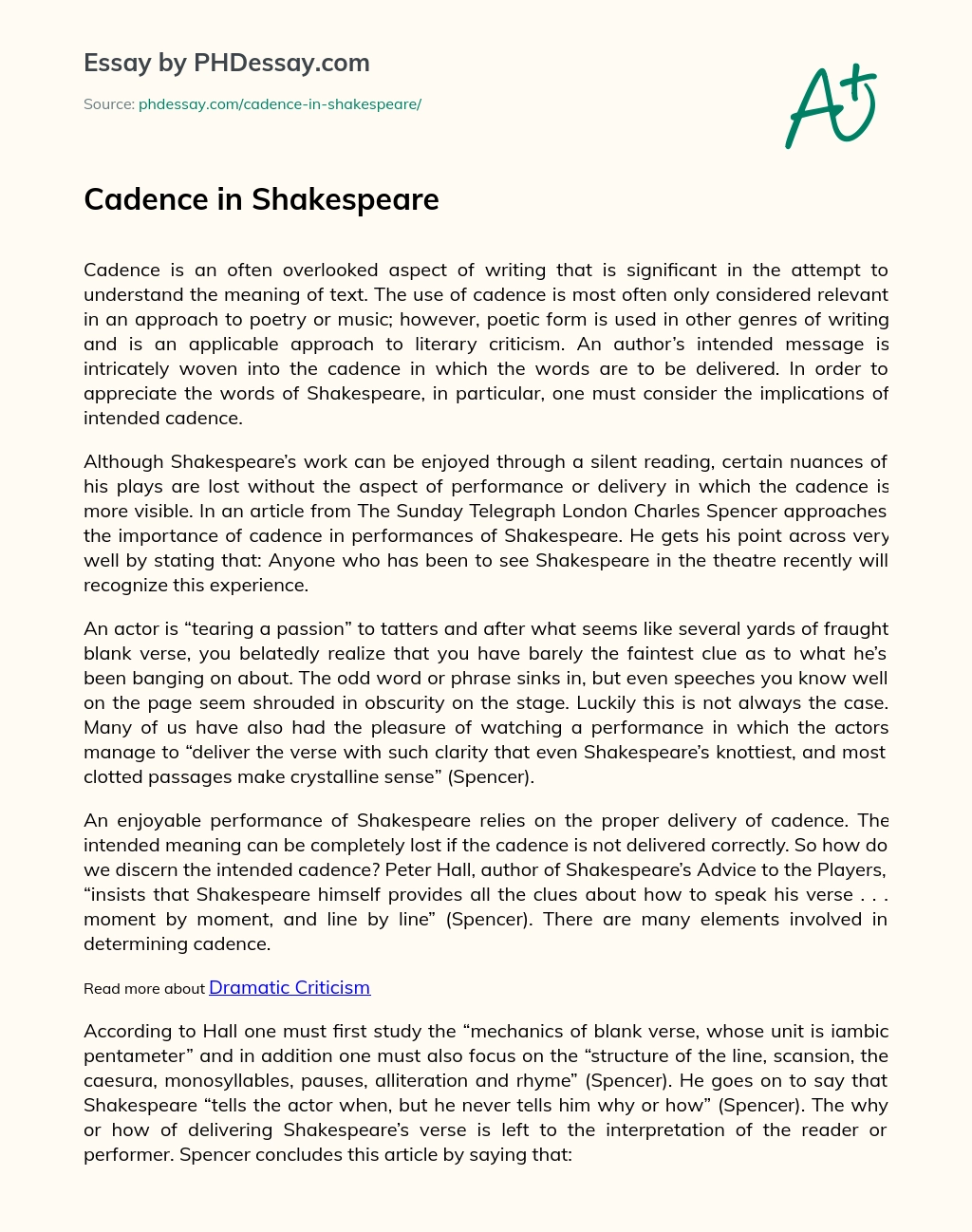 Cadence in Shakespeare essay