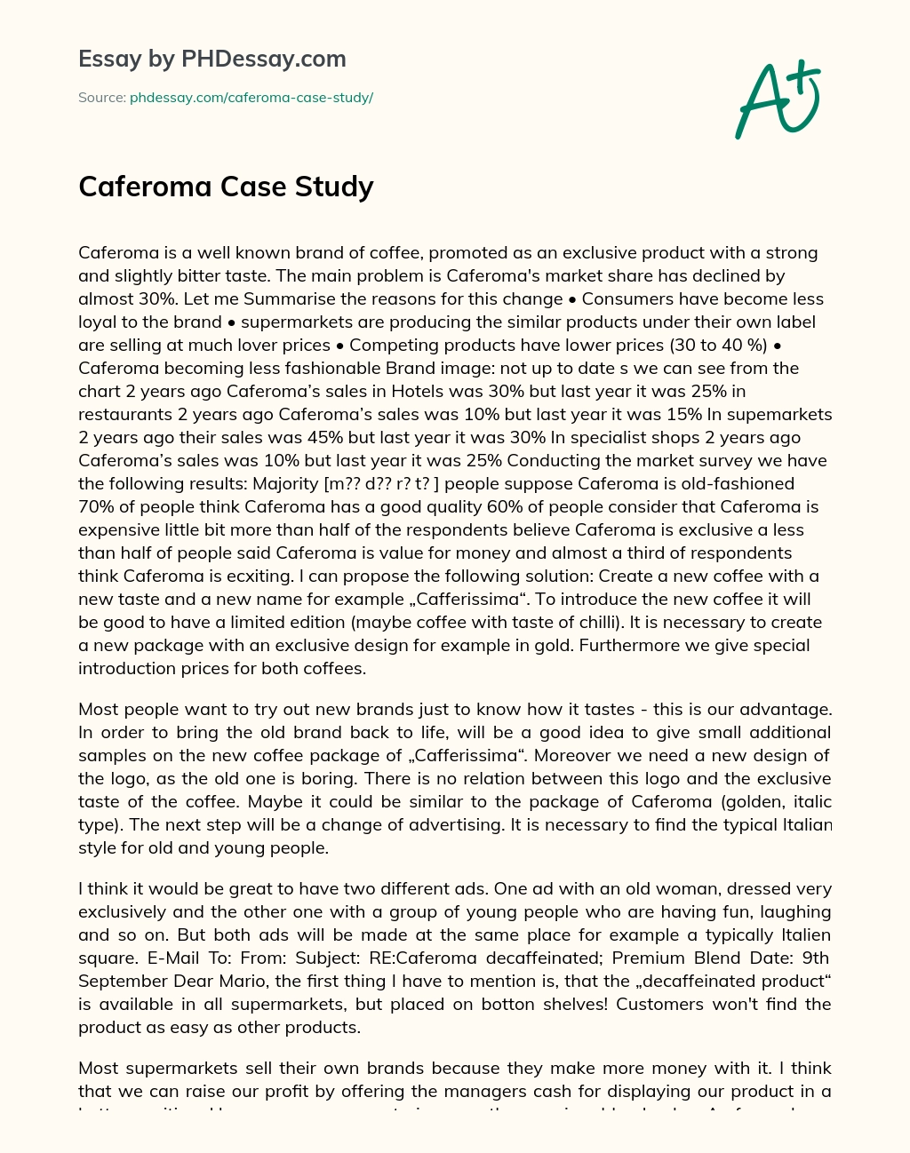 Caferoma Case Study essay
