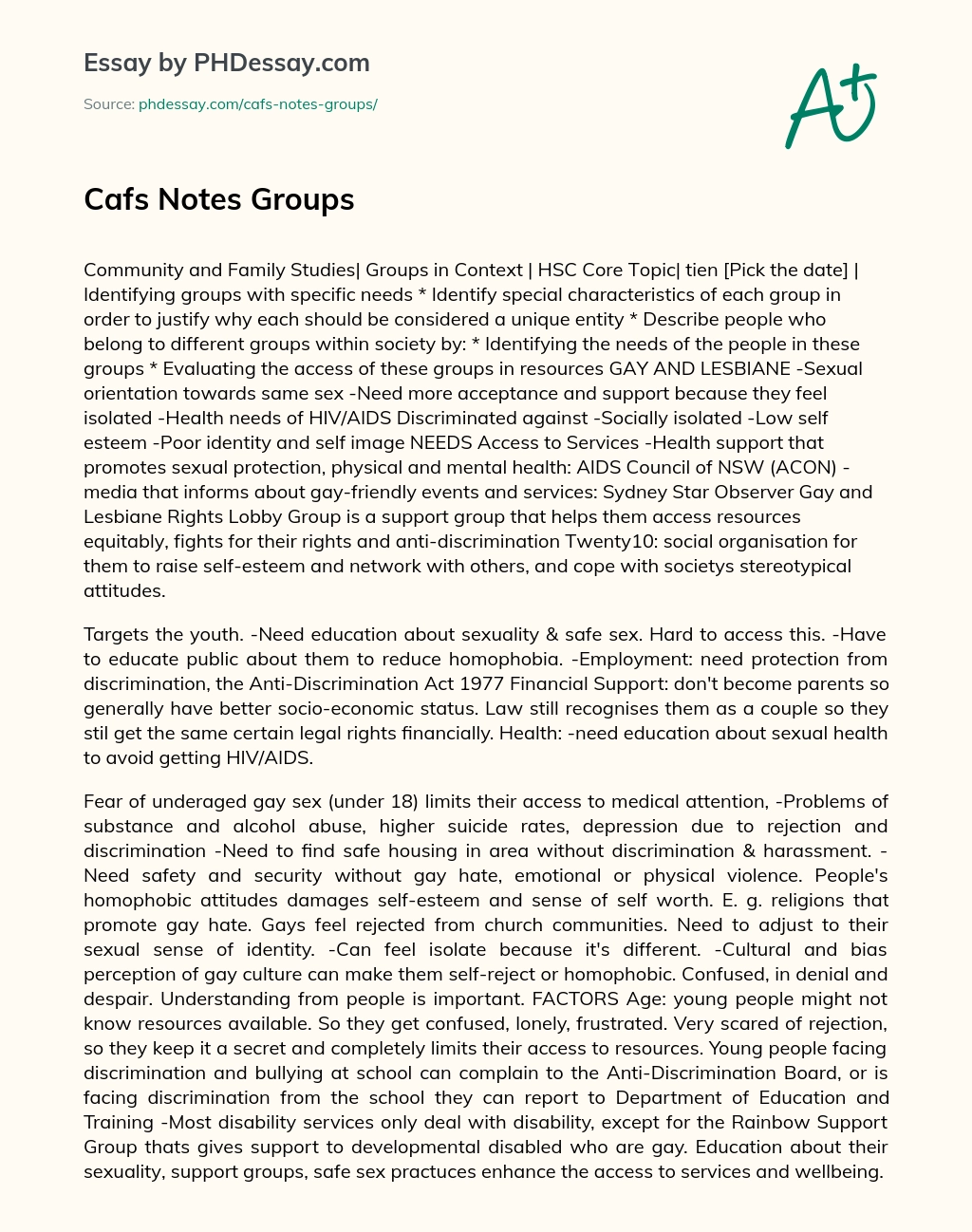 Cafs Notes Groups essay