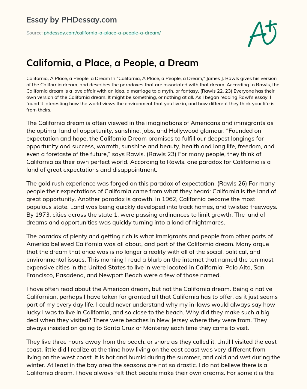 California, a Place, a People, a Dream essay