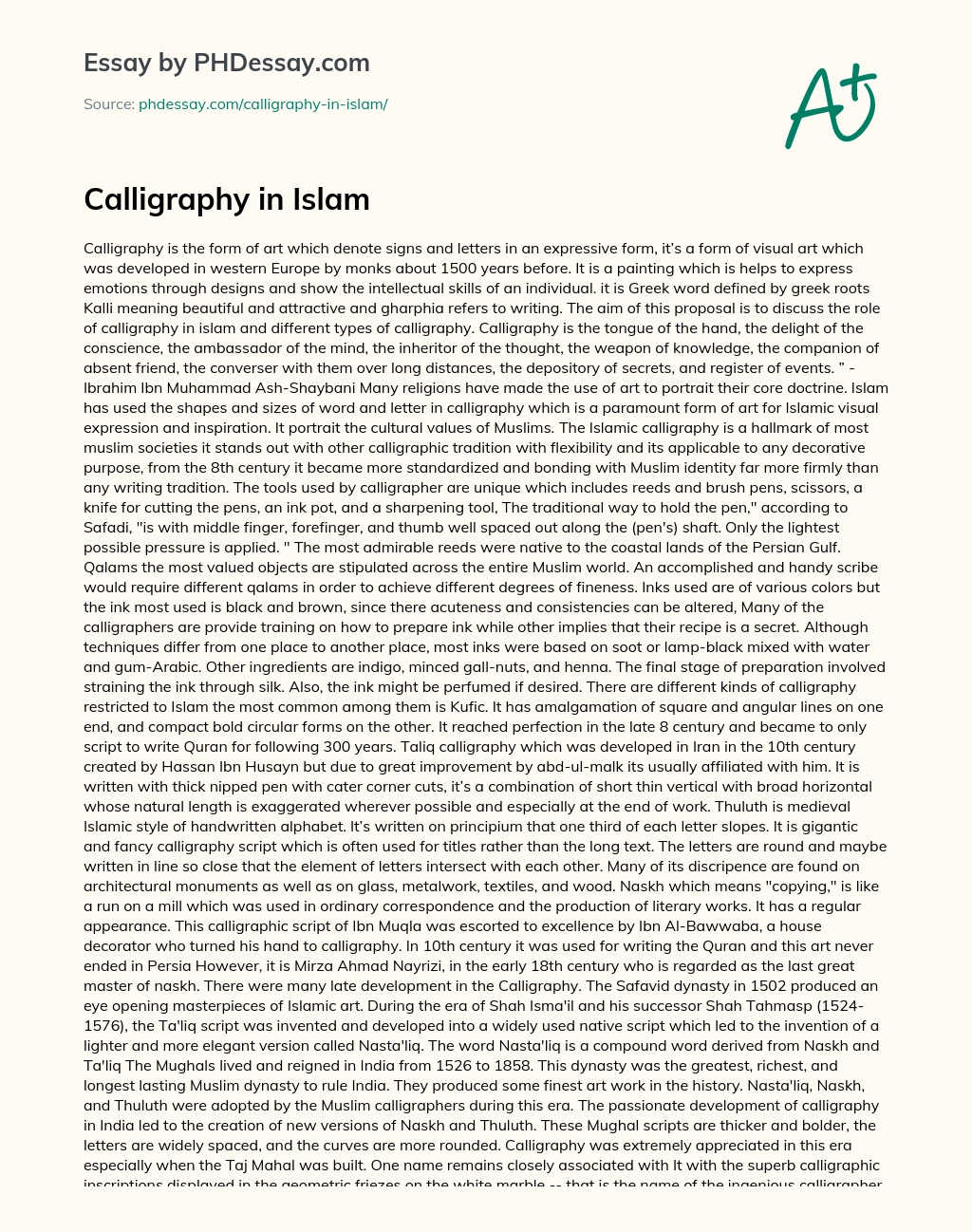 Calligraphy in Islam essay