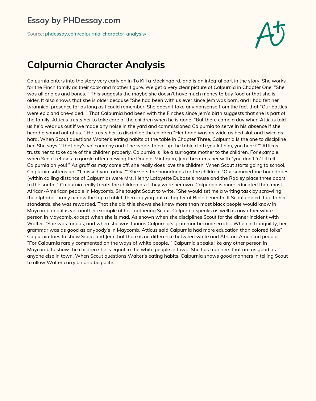 Calpurnia Character Analysis essay