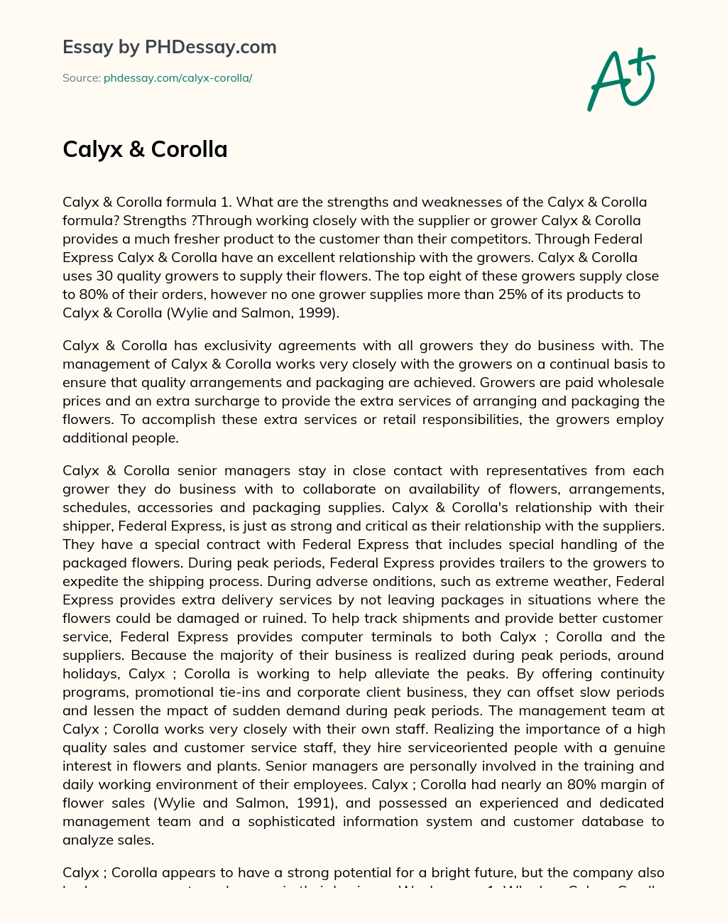 Calyx & Corolla essay