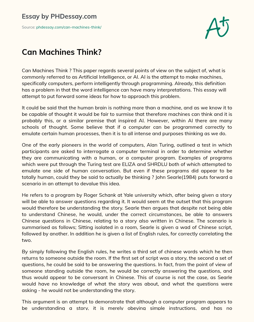 Can Machines Think? essay