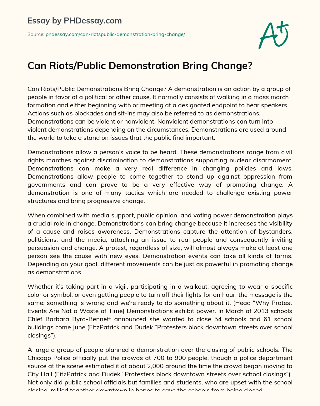 Can Riots/Public Demonstration Bring Change? essay