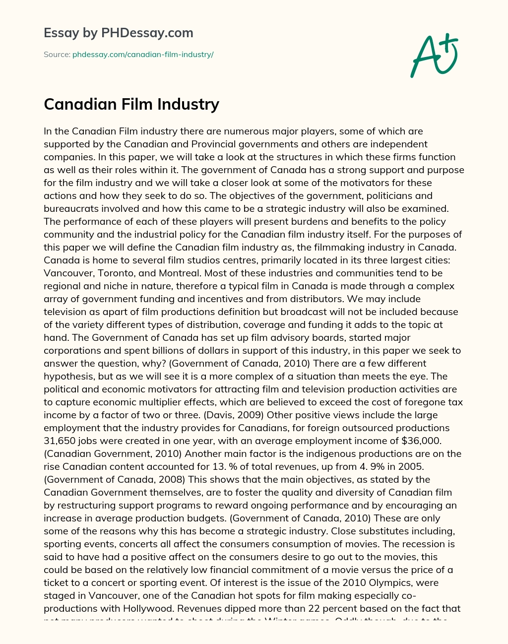 Canadian Film Industry essay