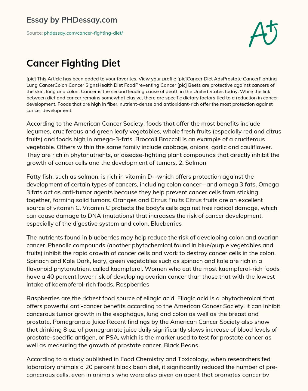 Cancer Fighting Diet essay
