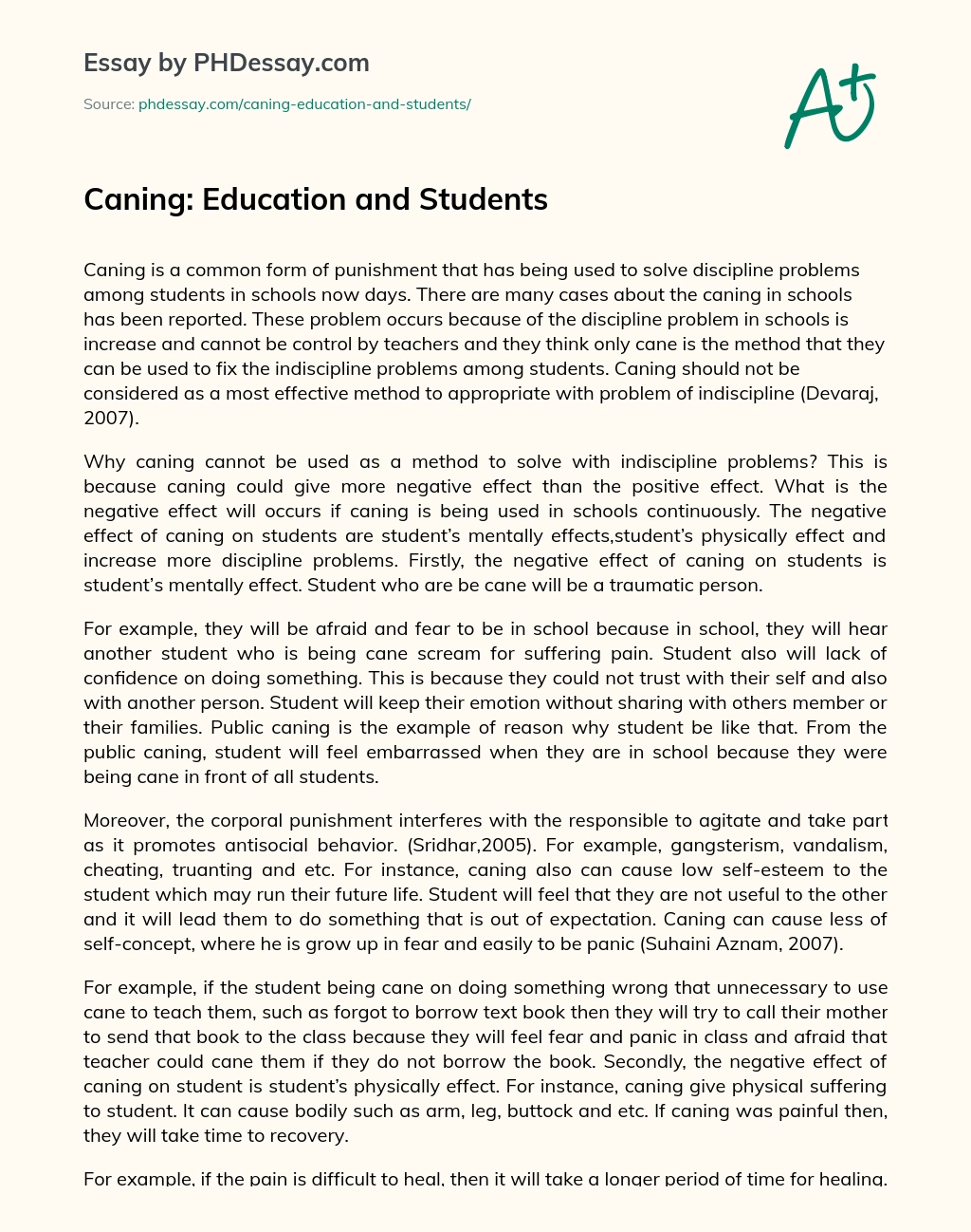 Caning: Education and Students essay