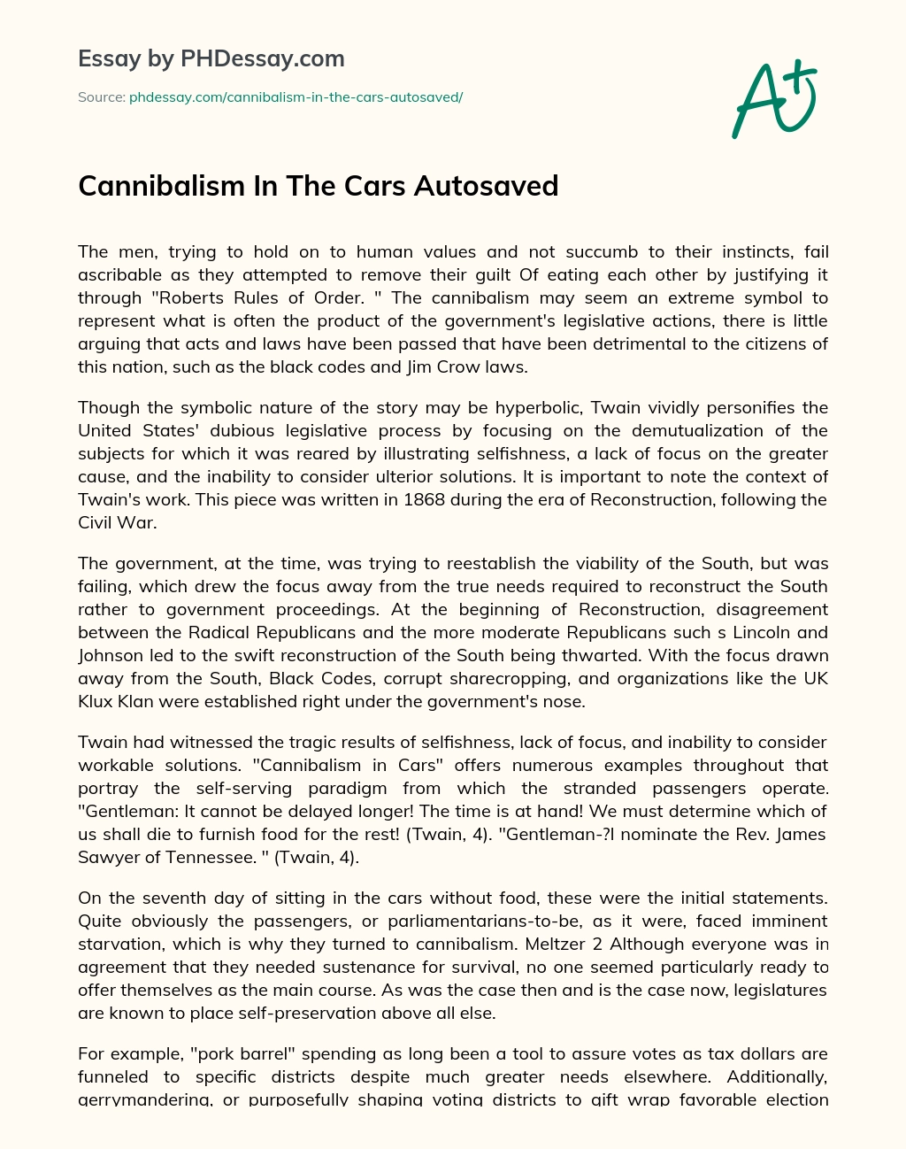 Cannibalism In The Cars Autosaved essay