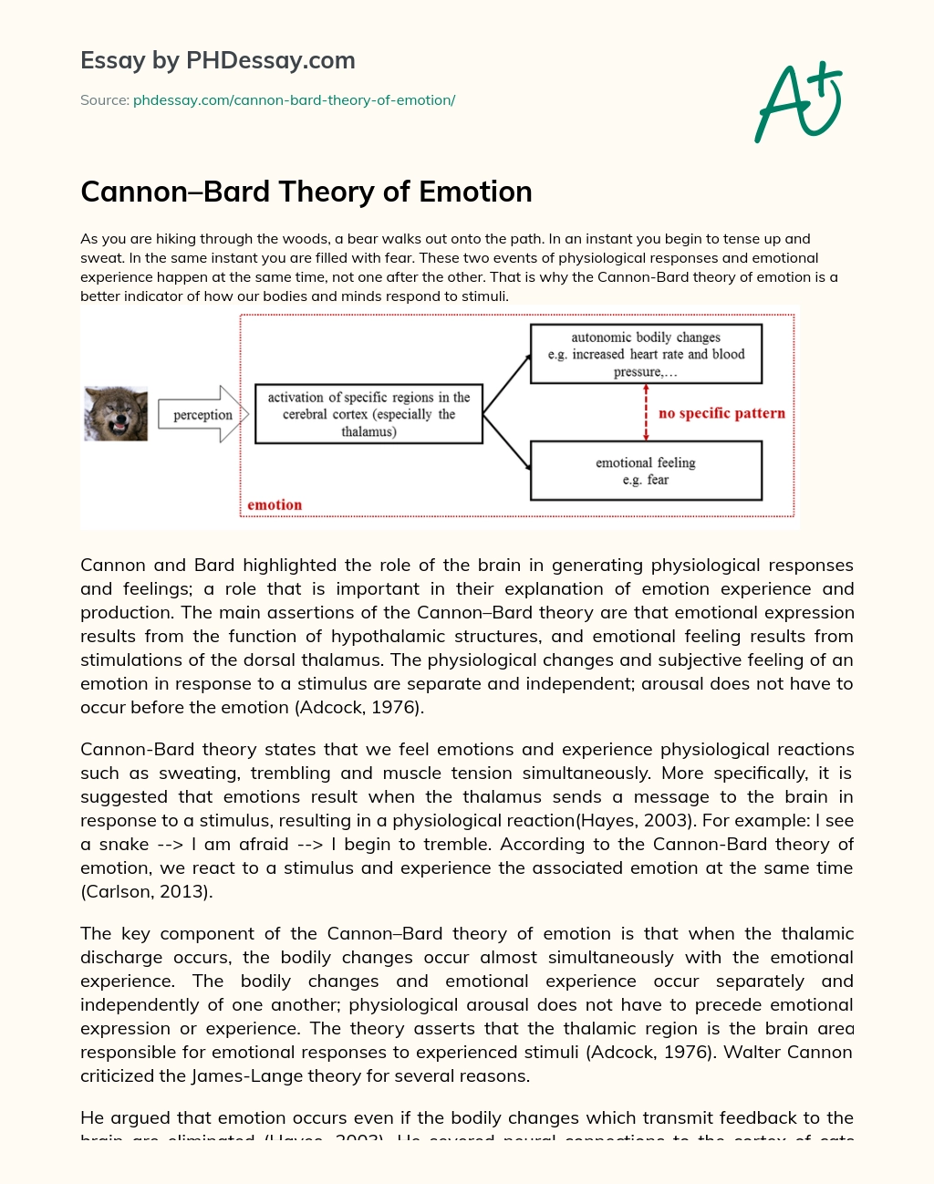 Cannon–Bard Theory of Emotion essay