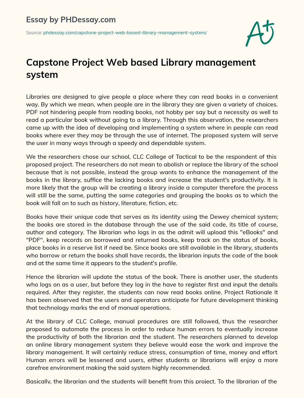 Capstone Project Web based Library management system essay
