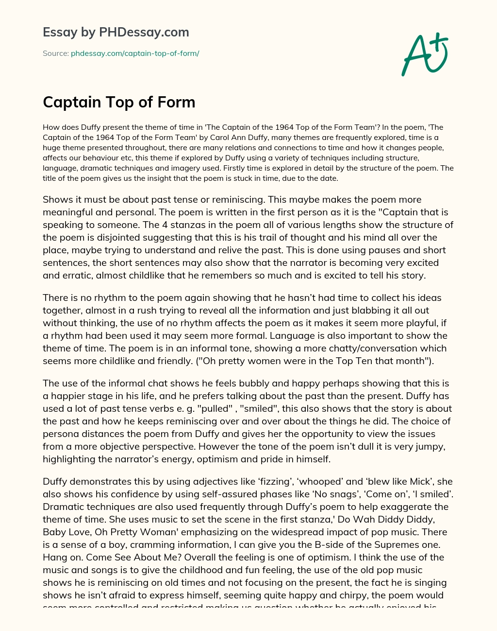 Captain Top of Form essay