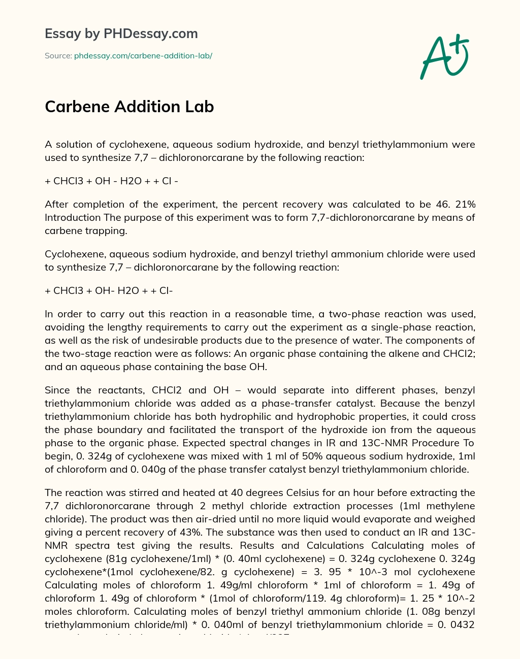 Carbene Addition Lab essay