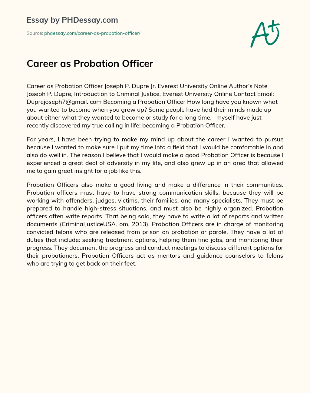 Career as Probation Officer essay