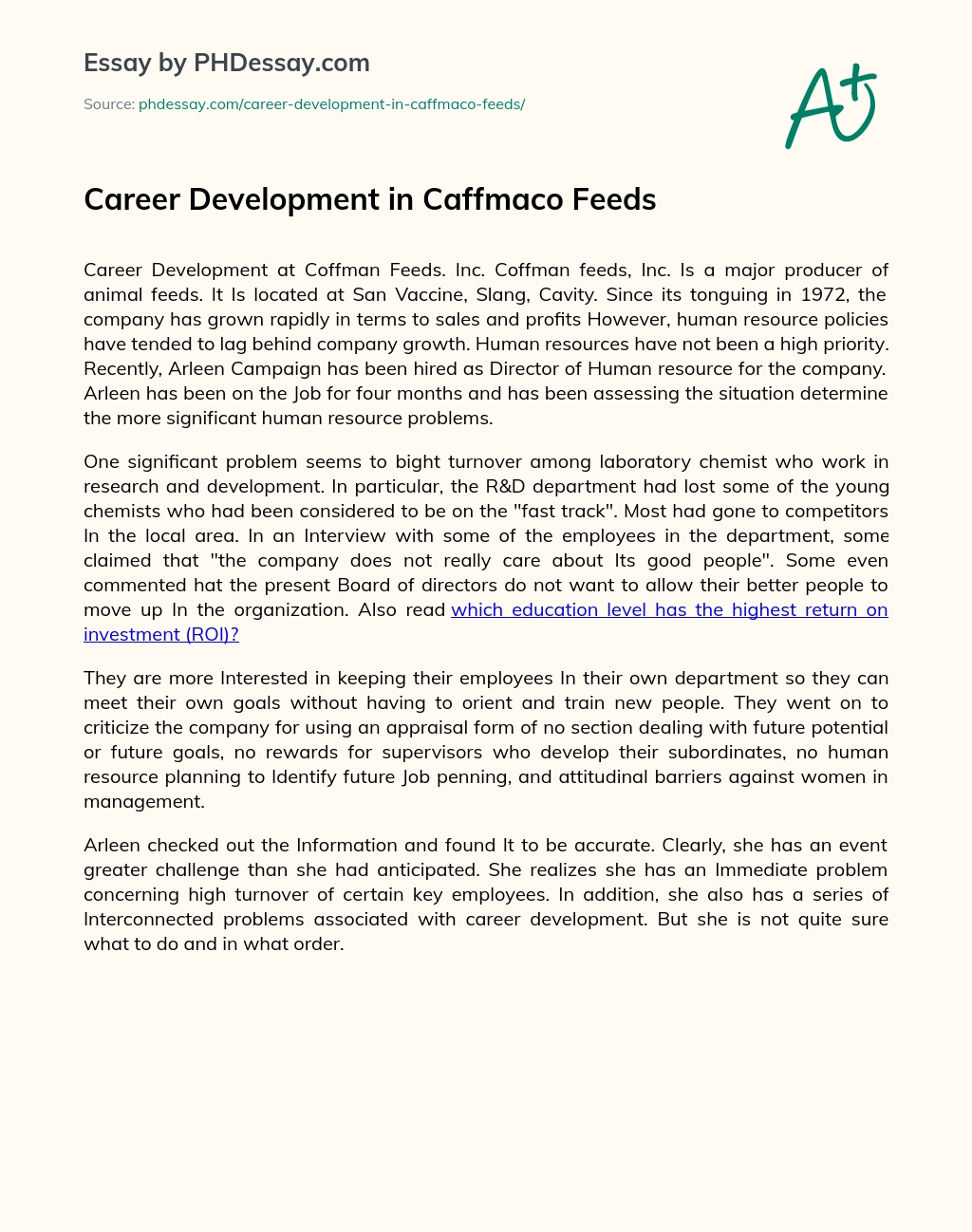 Career Development in Caffmaco Feeds essay