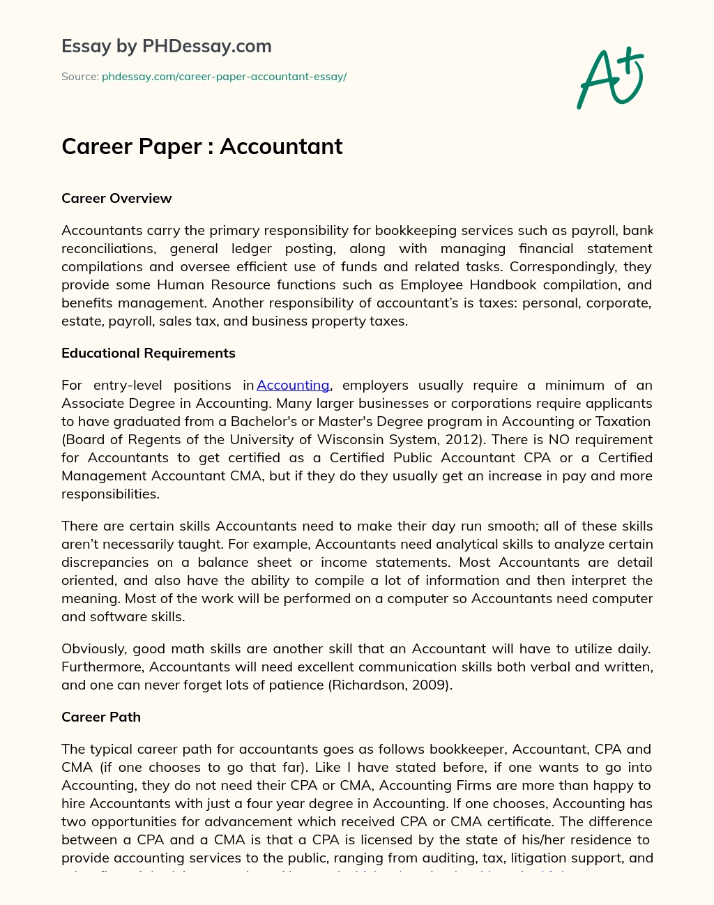 Career Paper : Accountant essay
