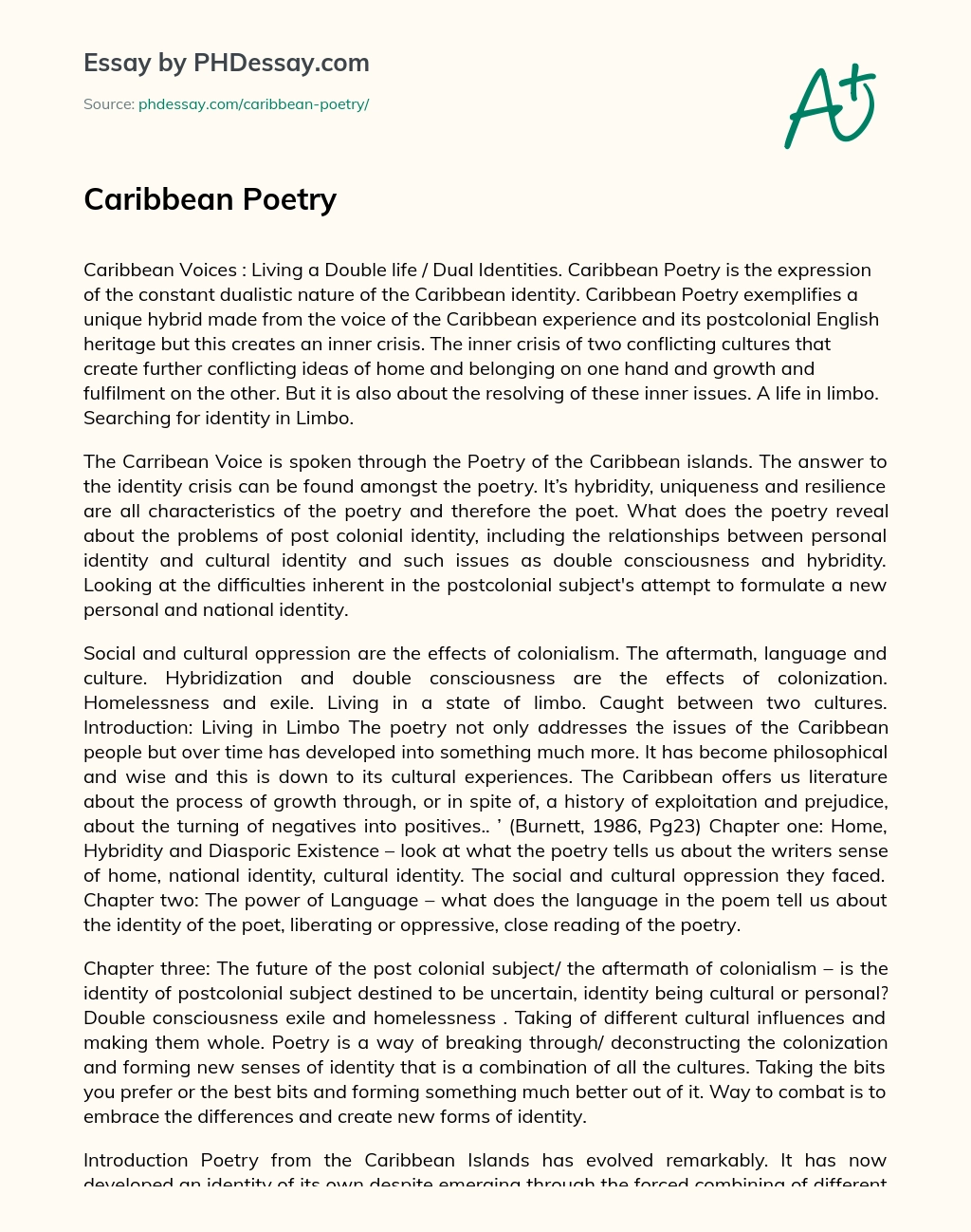 Caribbean Poetry essay