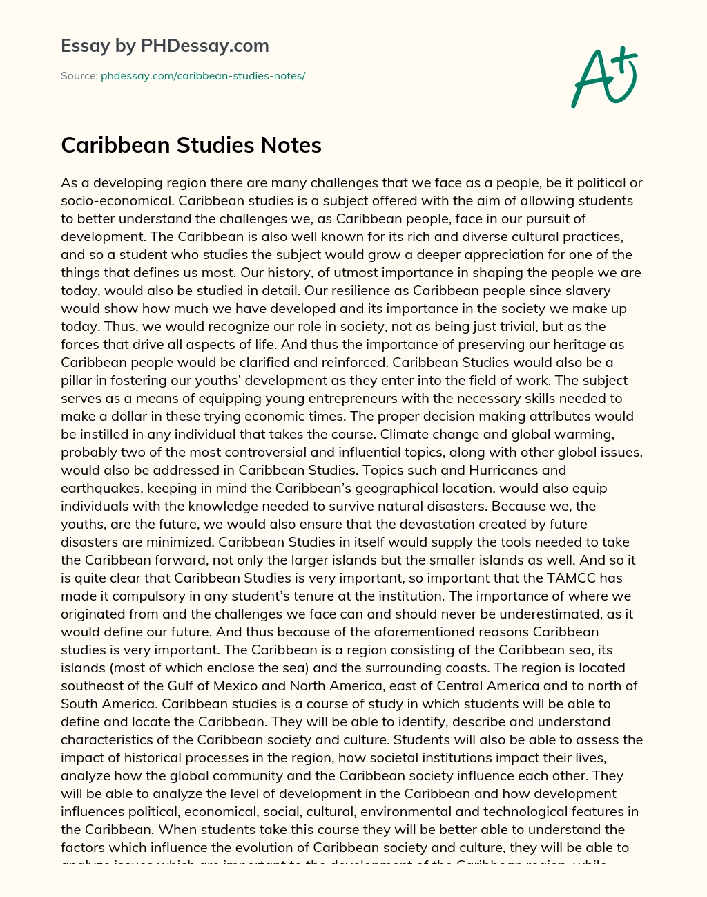 Caribbean Studies Notes essay