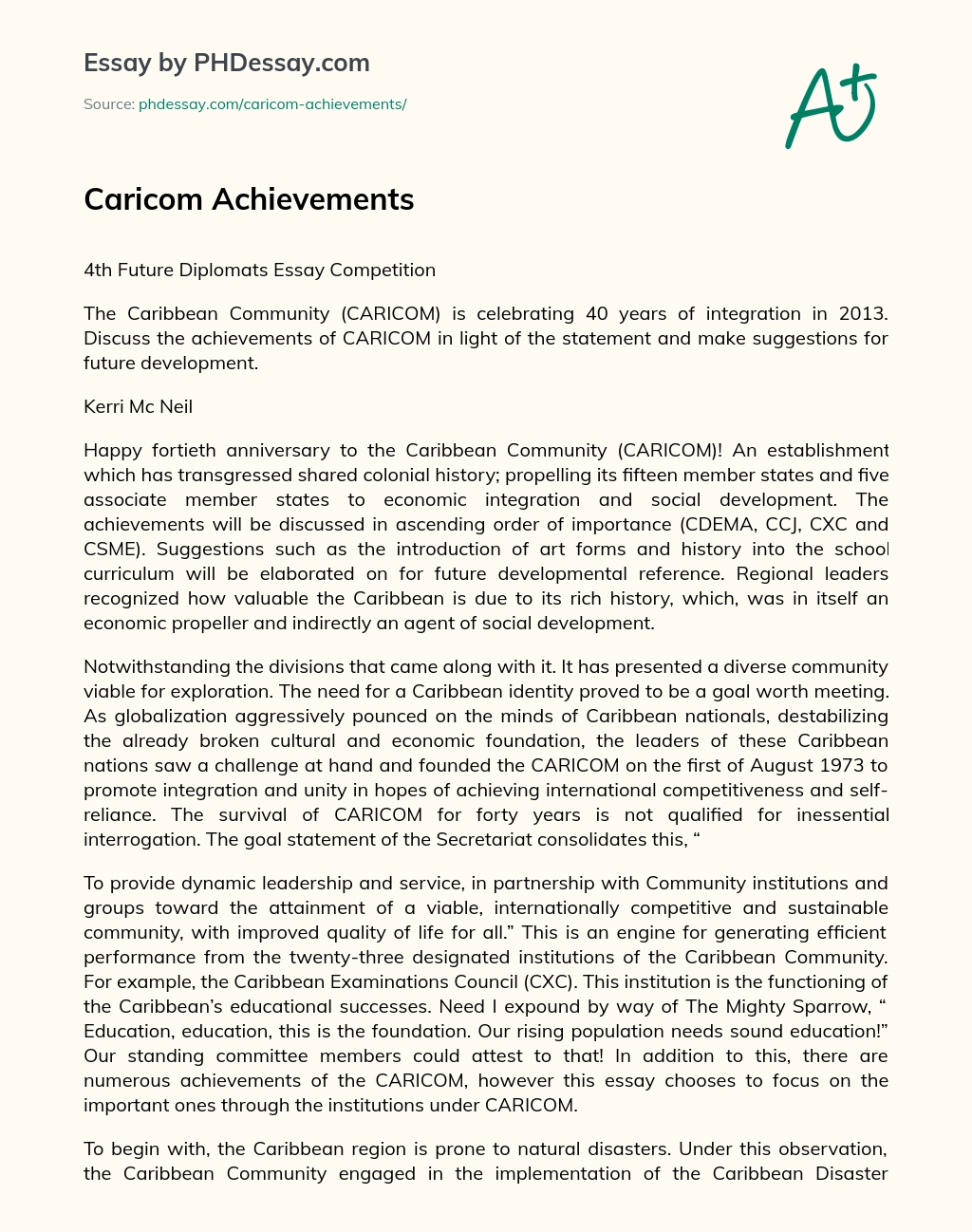 Caricom Achievements essay