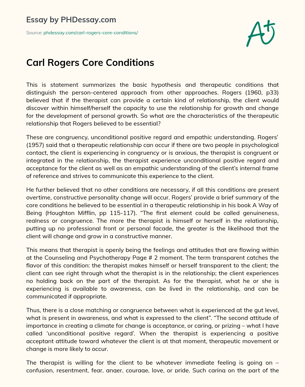 Carl Rogers Core Conditions essay