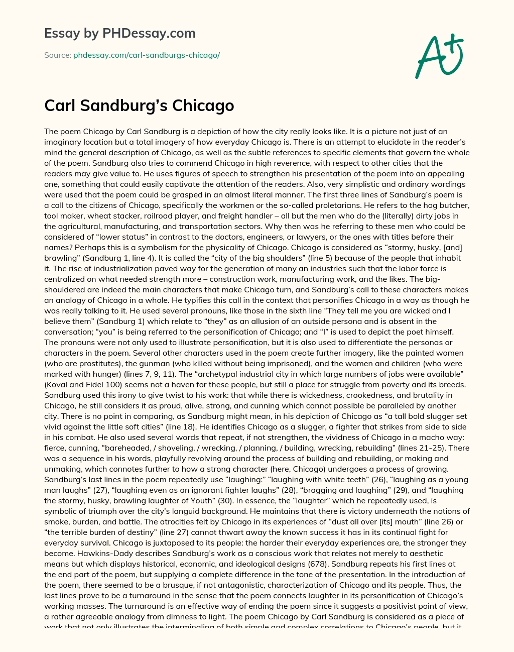 Carl Sandburg’s Chicago essay