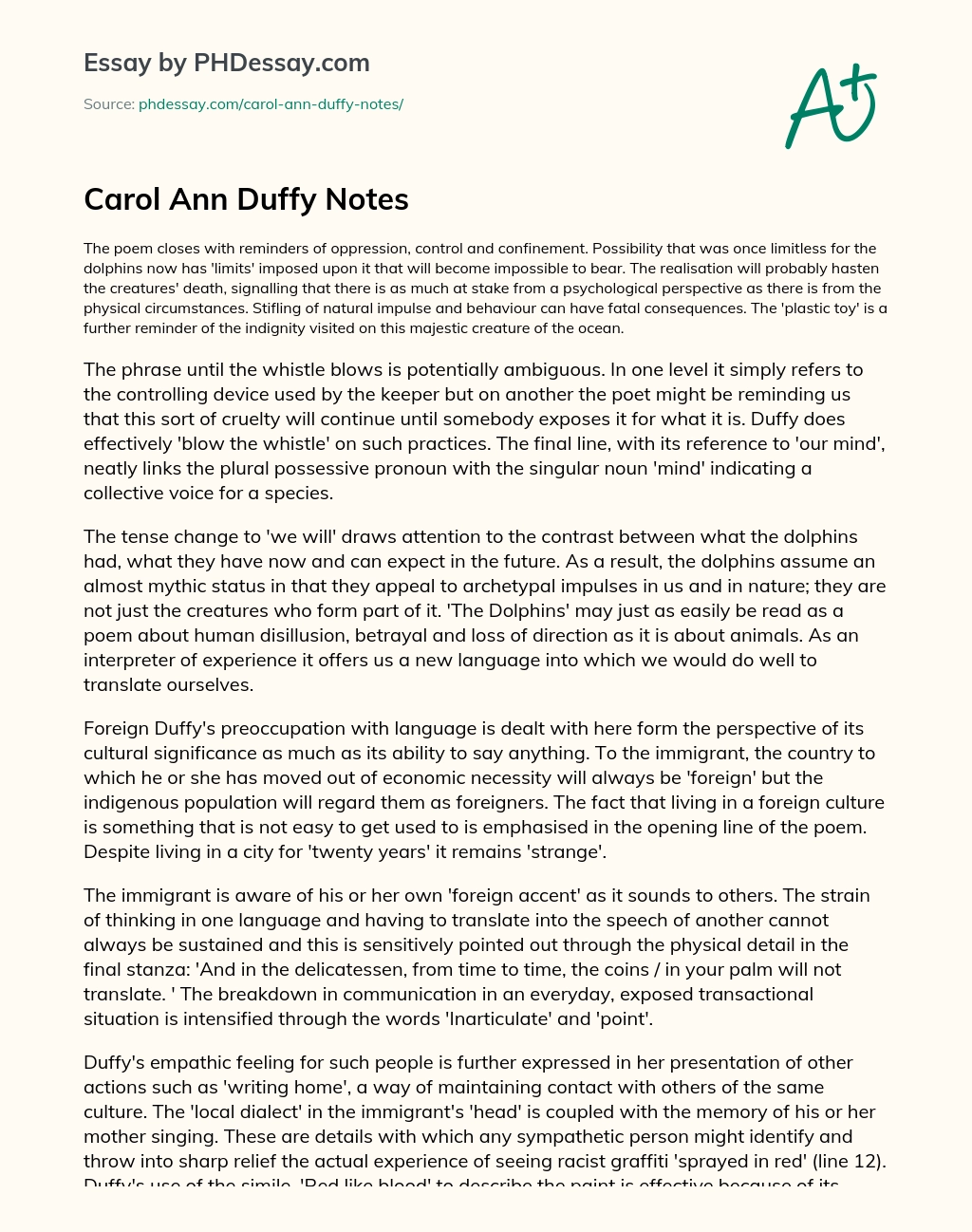 Carol Ann Duffy Notes essay