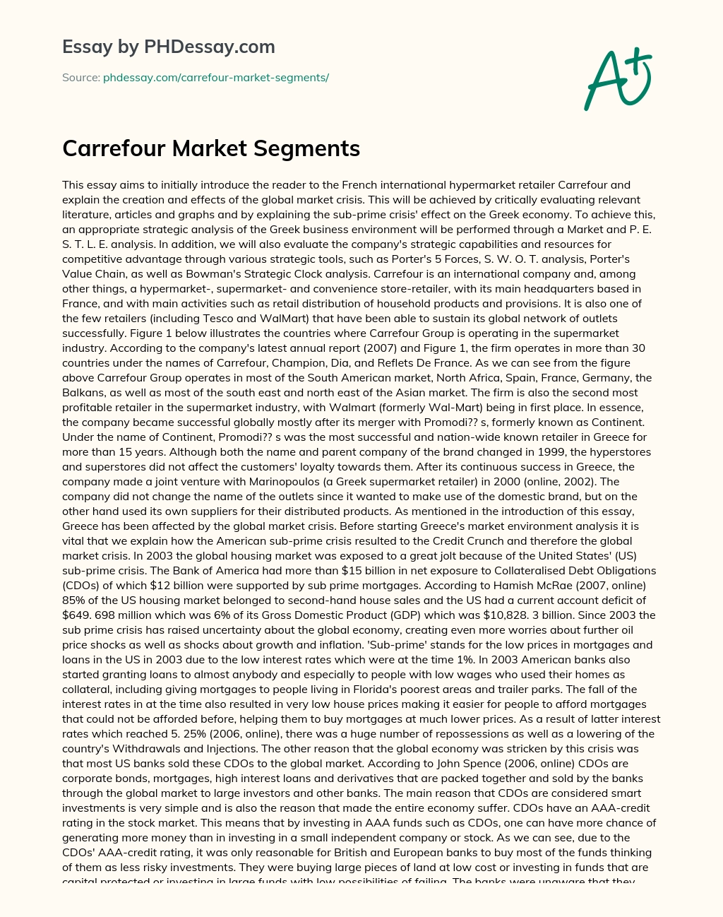 Carrefour Market Segments essay