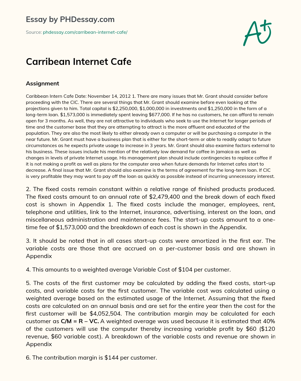 Carribean Internet Cafe essay