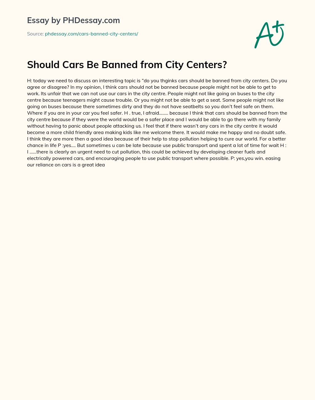 Should Cars Be Banned from City Centers? essay