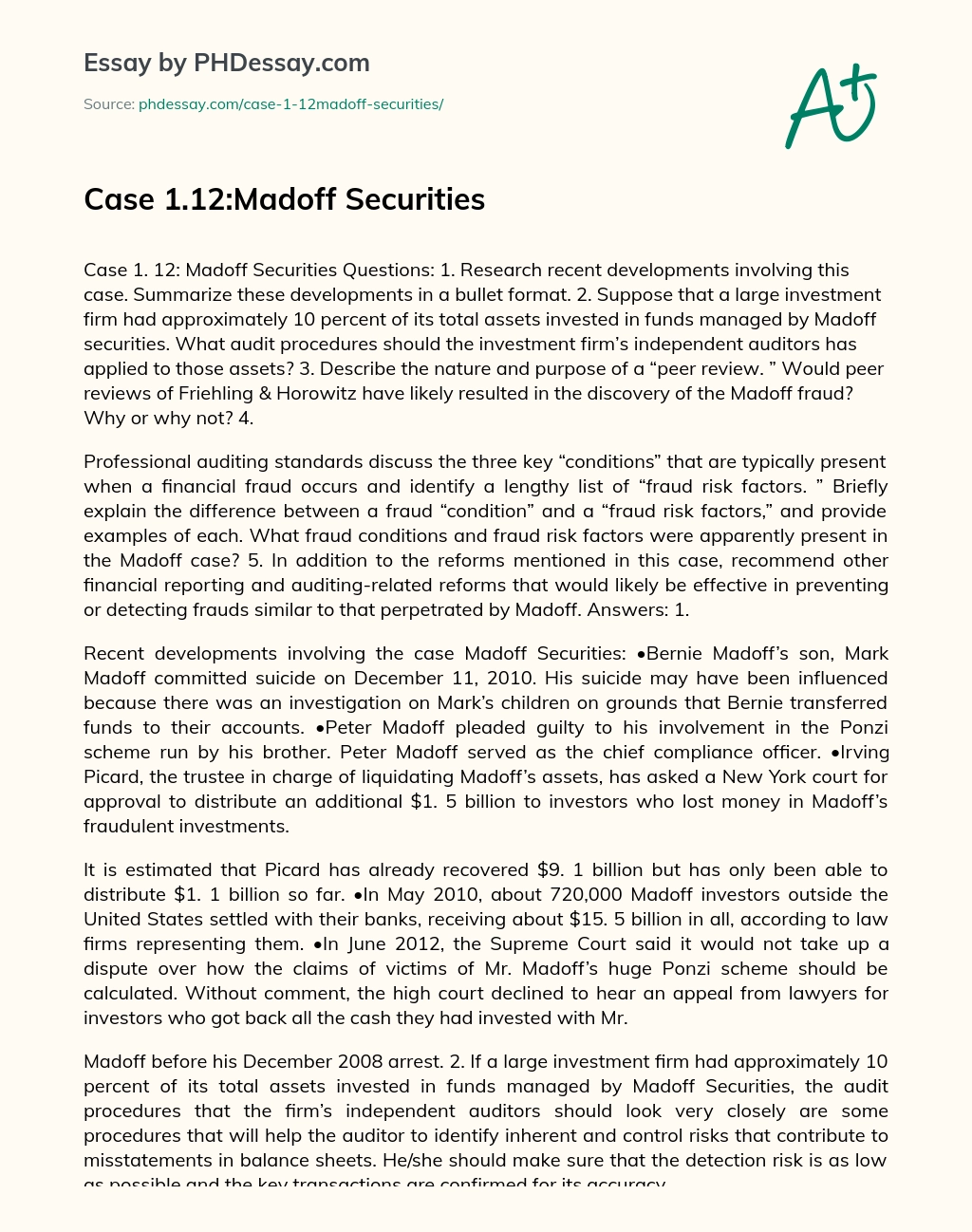 Case 1.12:Madoff Securities essay