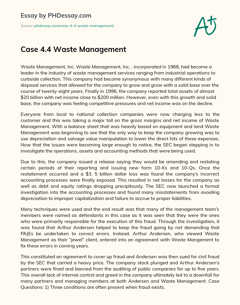 Case 4.4 Waste Management essay