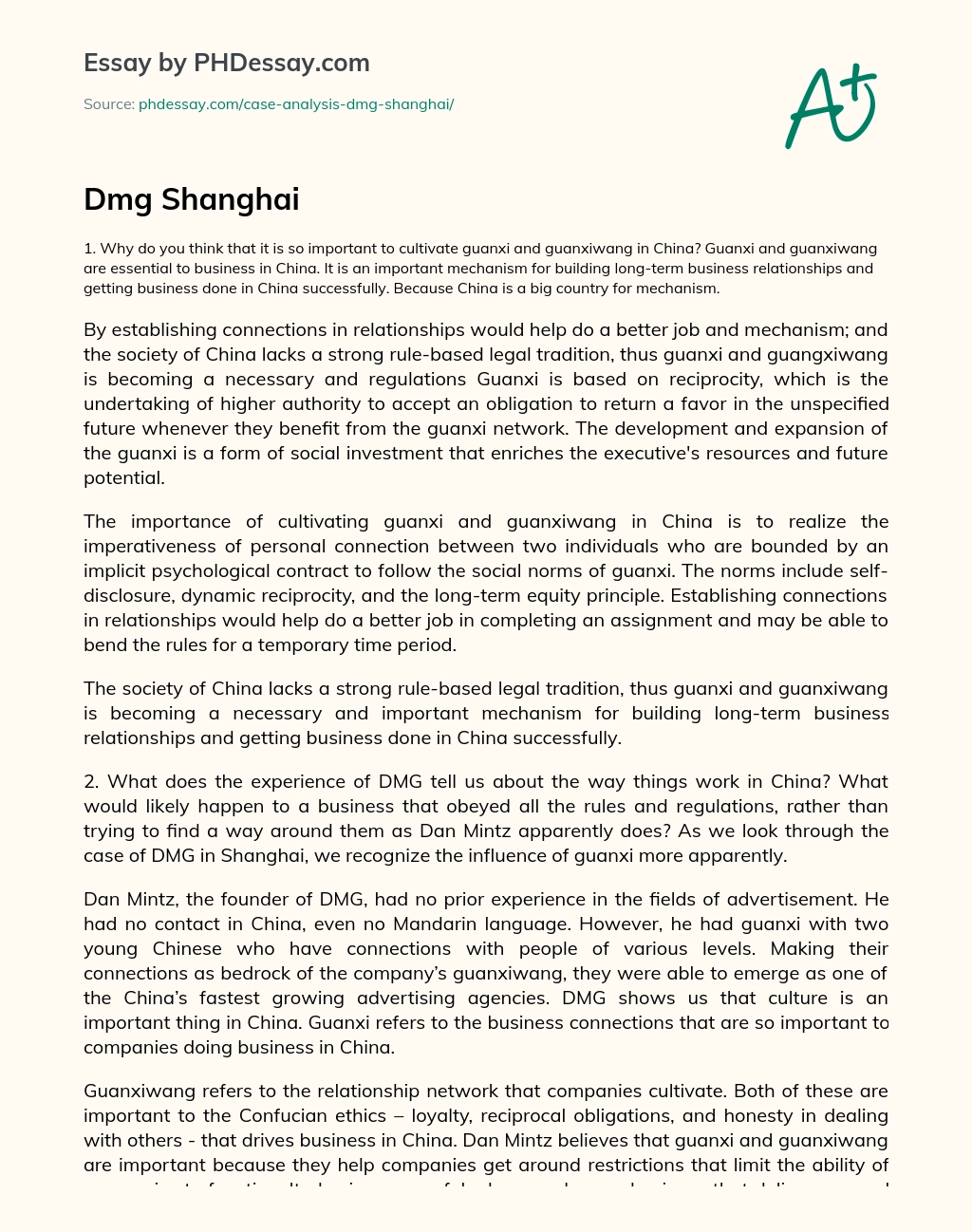 Dmg Shanghai essay