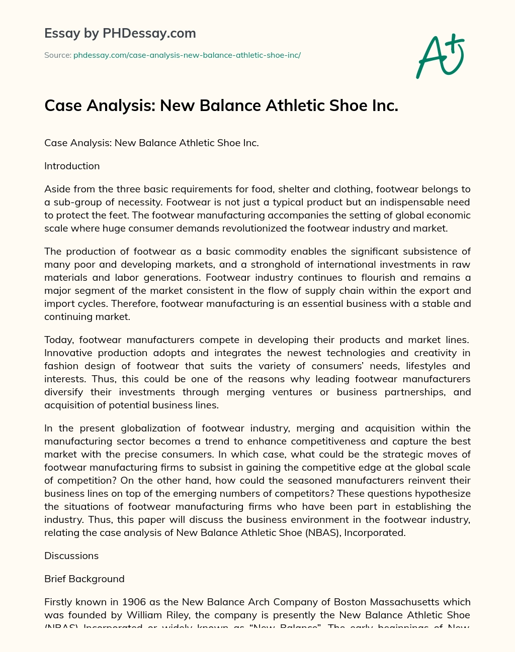 Case analysis: new balance athletic shoe Inc. essay