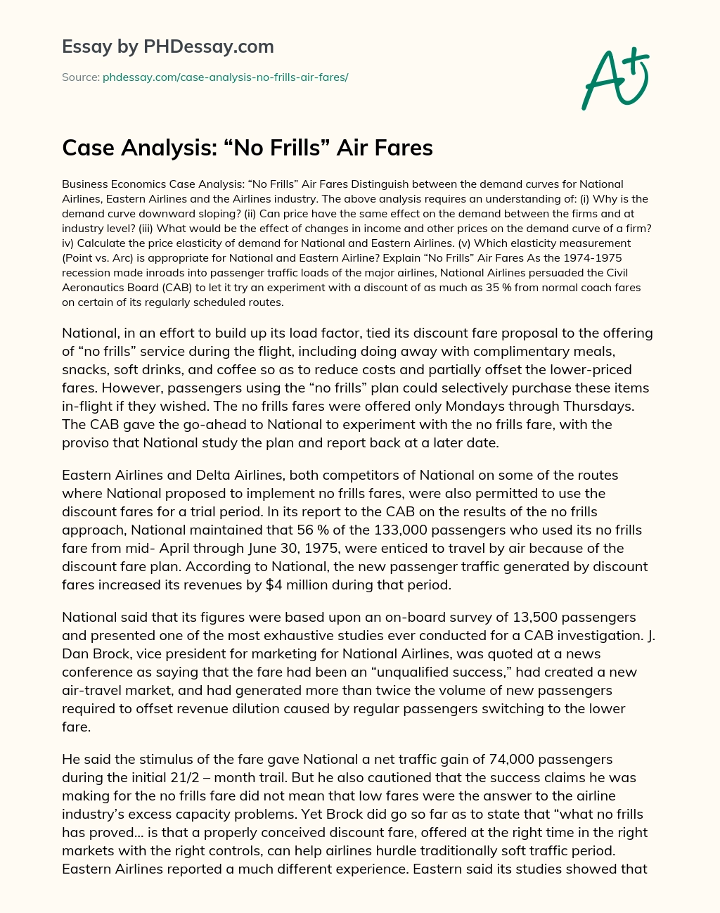 Case Analysis: “No Frills” Air Fares essay