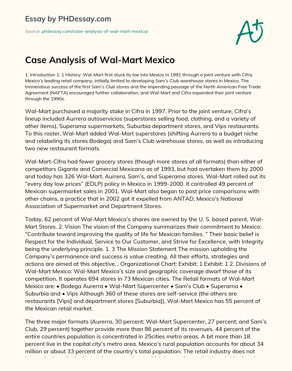 Case Analysis of Wal-Mart Mexico essay