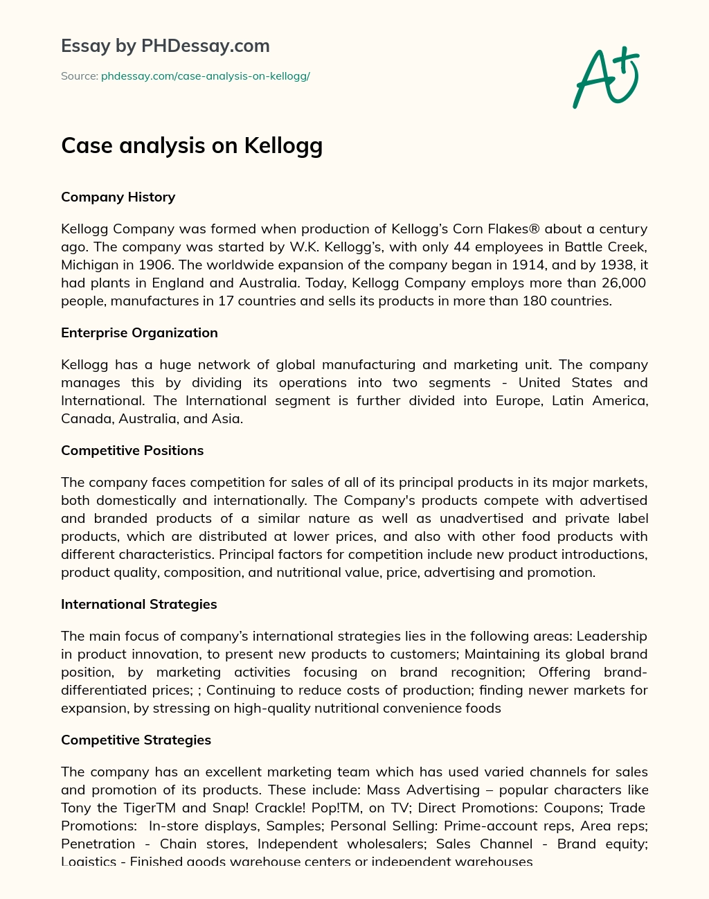 Case analysis on Kellogg essay
