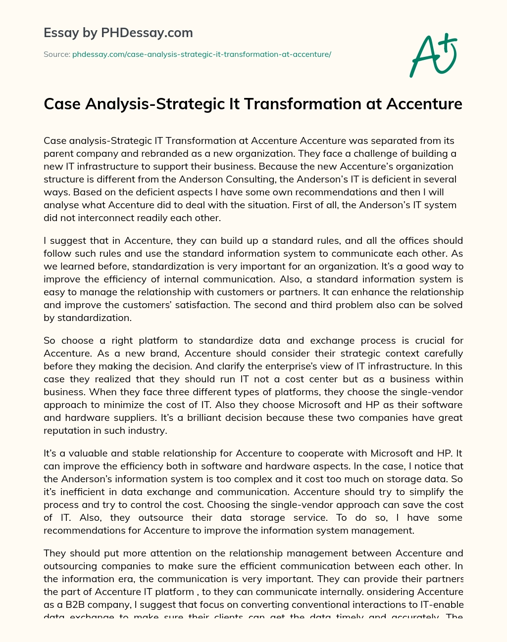 Case Analysis-Strategic It Transformation at Accenture essay