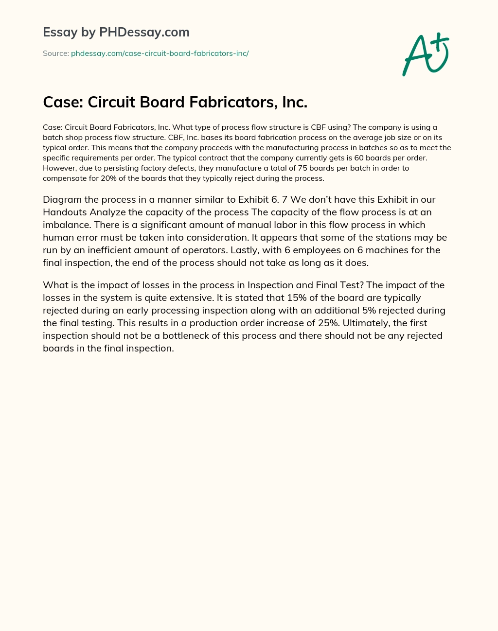 Case: Circuit Board Fabricators, Inc. essay