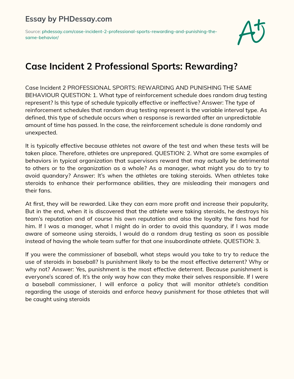 Case Incident 2 Professional Sports: Rewarding? essay
