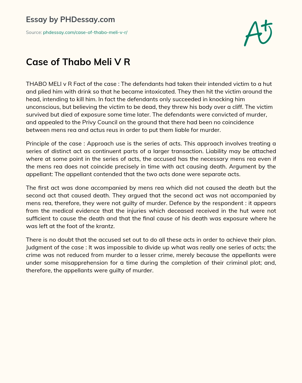 Case of Thabo Meli V R essay