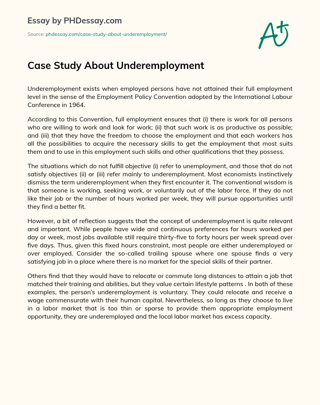 Case Study About Underemployment essay