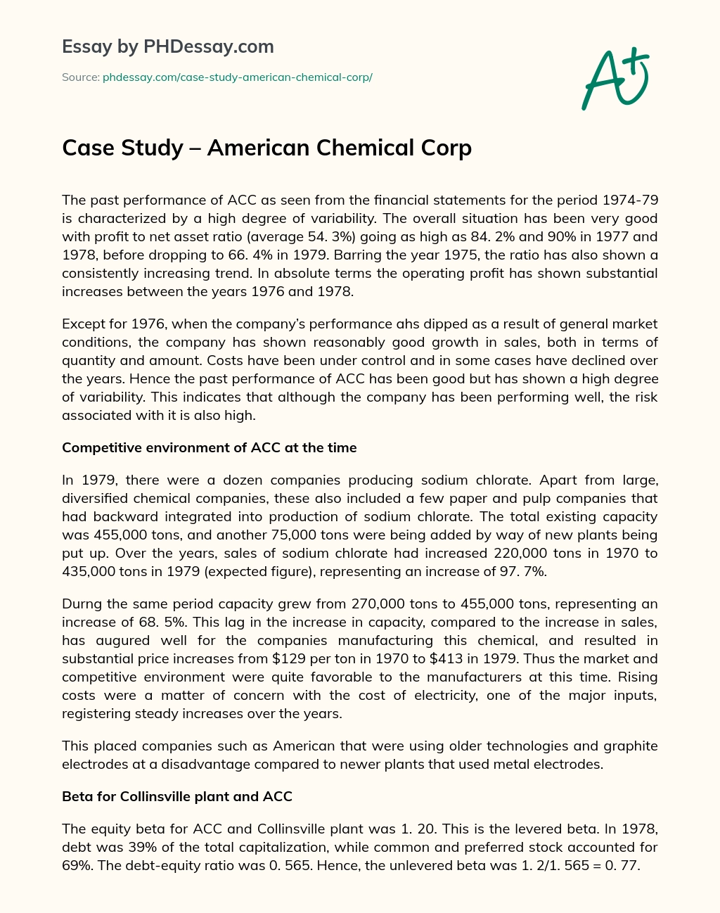 Case Study – American Chemical Corp essay